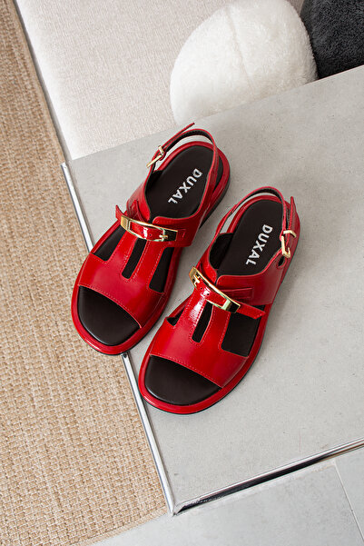 DUXAL SHOES Layana Red Genuine Leather Patent Leather Gold Buckle Women's San...