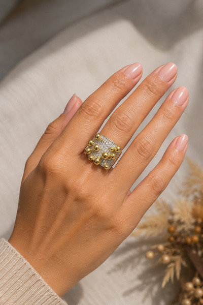 Sevil Gülgün Atelier Light Gold Adjustable Women's Ring with Movable Cluster ...
