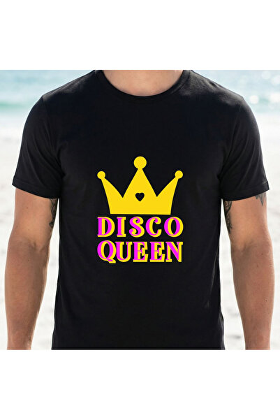 STITCHLY Black T-Shirt Disco Crown Print Party Wear Summer Casual Tops Men An...