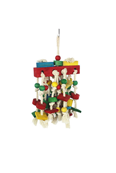 Choice 35cm x 13cm x 9cm Interactive Parrot Chew Toy Cotton Rope Wood Blocks ...