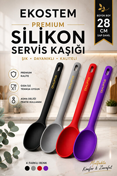 Ekostem Silikon Servis Kaşığı 28 cm Isıya Dayanıklı Çizmez Pilav ve Yemek Ser...