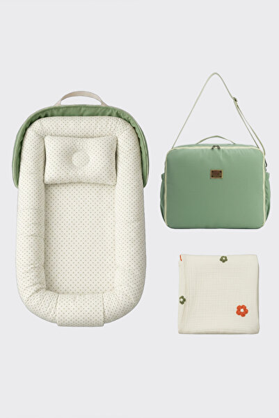 ngn collection Premium Bagged Baby Nest Newborn + Punch Embroidered Muslin Bl...