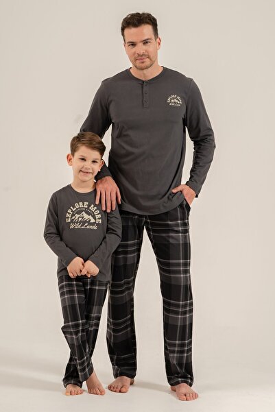 Arnetta Baba Oğul Explore More Gray Long Sleeve Pajama Set Ar3826-A-V1