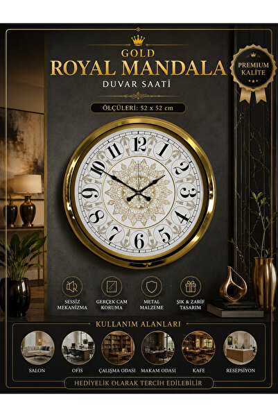 Genel Markalar Gold Royal Mandala 52 Cm Metal Duvar Saati