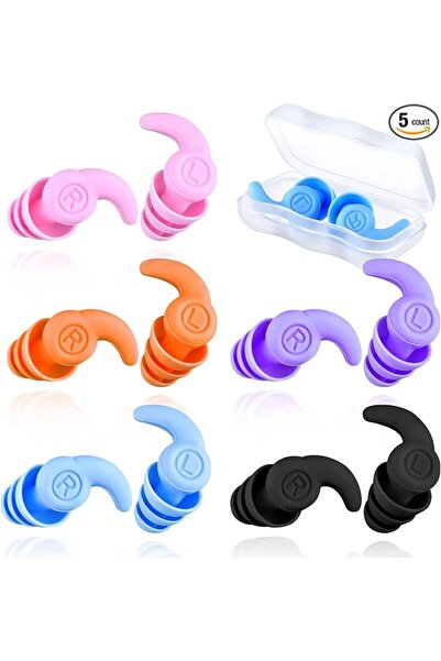 Arabest Swimming Ear Plugs, 5 Pack Waterproof Silicone Noise Reduction Earplu...
