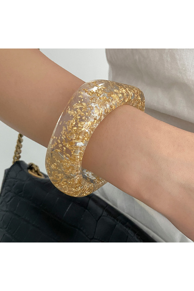 Choice1 Beige Ingemark Elegant Kpop Glossy Acrylic Resin Metal Wide Bracelets...