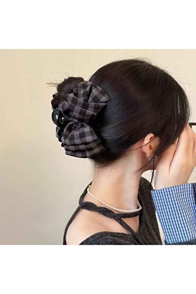 Choice مشبك شعر أسود مخطط بنمط الكاروهات على شكل فيونكة كورية عصرية للنساء، م...