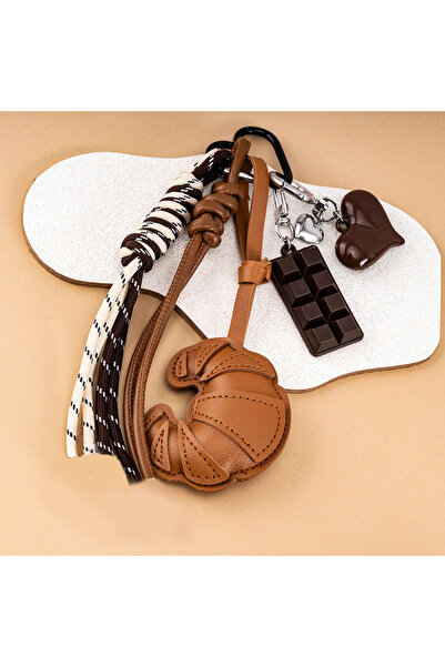 Choice brown New Braided Rope Croissant Keychain Heart Shape Mobile Phone Cho...