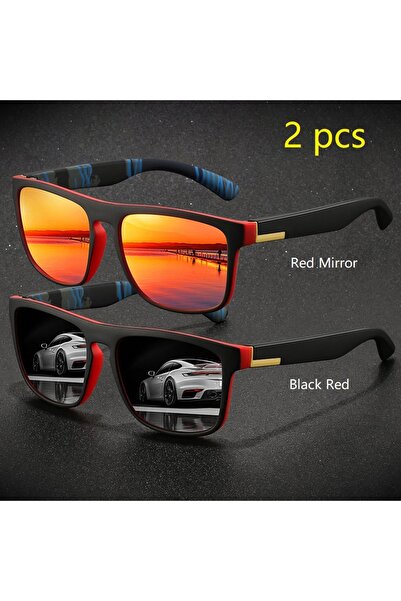 Choice1 نظارات شمسية رياضية مربعة الشكل من RedMirror-BlackRed، قطعتان، تصميم ...
