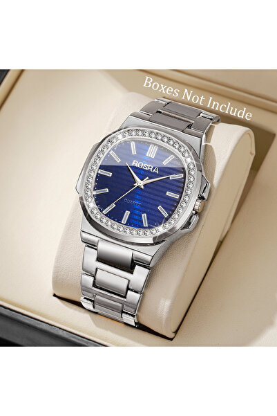 choice2 Silver Blue No Box Luxury Rhinestone Men Business Watches Fashion Squ...