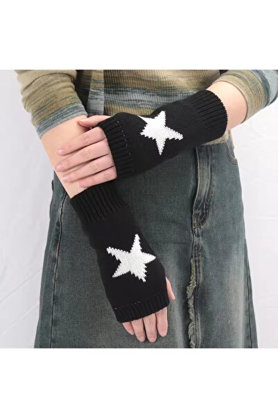 Choice1 Black Black White Women Knitted Warm Half Gloves Autumn Winter Finger...
