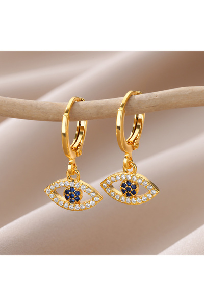 Choice E3719G New in Zircon Evil Eye Earrings For Women Gold Color Stainelss ...