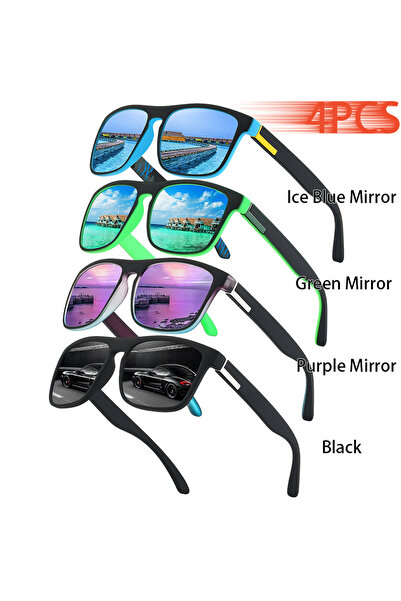 Choice6 4 قطع نظارات شمسية كلاسيكية عصرية ملونة بخطوط مميزة، نظارات شمسية مرب...