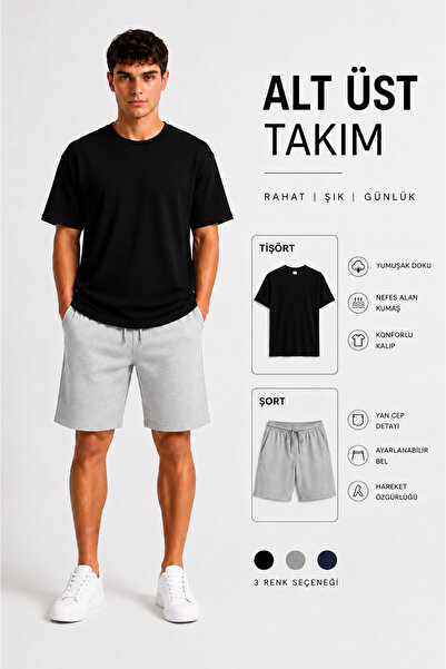 JULİA MODA Men's Shorts-T-Shirt Set Breathable Lightweight Fabric Maximum Com...