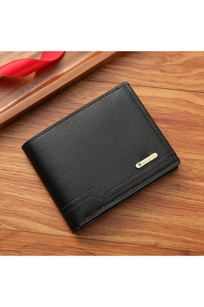 choice2 black Fashionable Men's Bifold Short Wallet - Soft Lychee Pattern PU ...