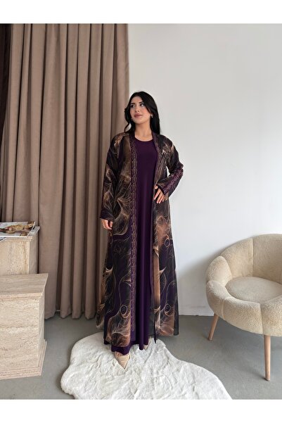 Missrosemoon Yeni Sezon Büyük Beden Tesettür 2’li Elbise Takım –Taş detaylı D...