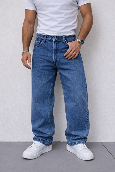 Gussi Men's Blue Snow Baggy Fit Non-Lycra Relaxed Fit Jeans Pants
