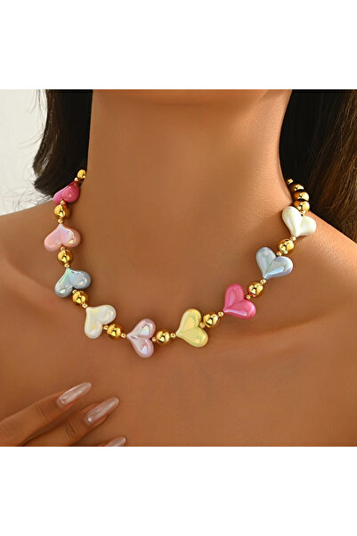 Choice YC5214-1 Summer Beach Resort Style Colorful Love Heart Splicing Neckla...