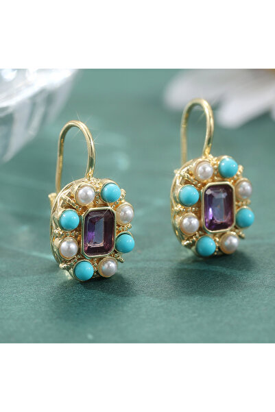Choice Pink A420 Vintage Bohemian Style Synthetic Zirconia Golden Drop Earrin...