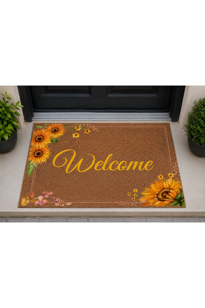 ETÜRKELİ Door Mat Non-Slip Heavy Base Sunflower Pattern Welcome Decorative, Easy to Clean (45X70 cm) Code T3