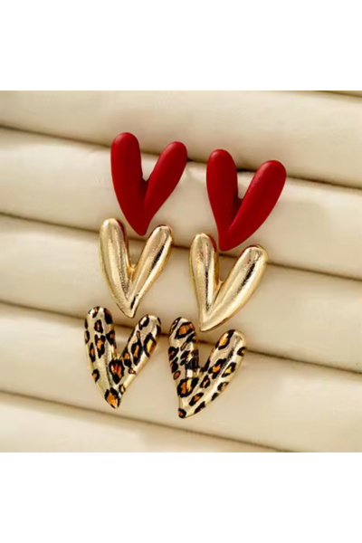 Choice WA4899-1 6 Pieces of Heart-shaped Leopard Print Gold Color Earrings, S...