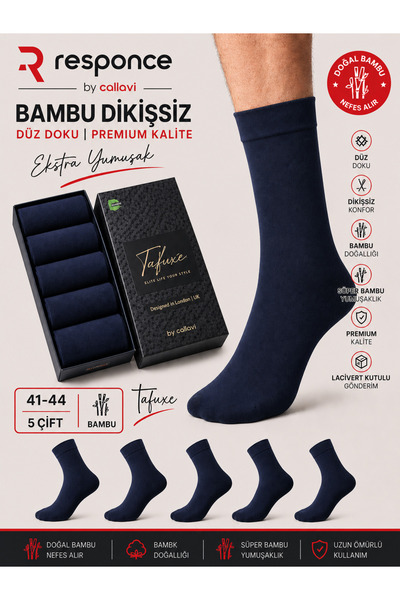 CALLAVI Seamless Bamboo Navy Blue Men's Boxed 5 Pairs