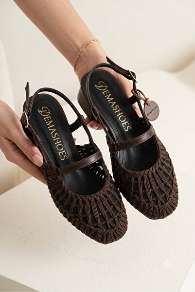 Demashoes Acı Kahve Kahverengi Konforlu Kadın Sandalet Babet Kısa Kalın Topuk...