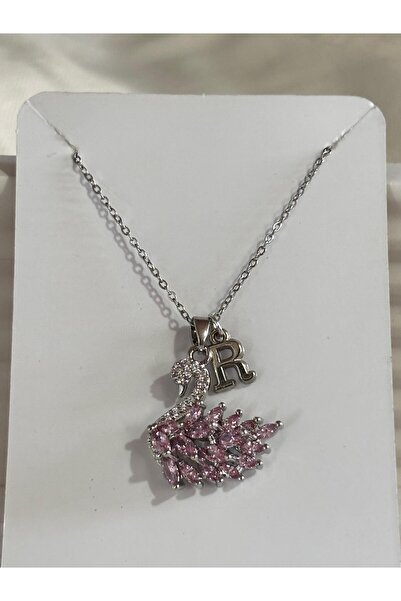 bijoux uniques 316L Steel Pink Zircon Stone Swan R Letter Necklace