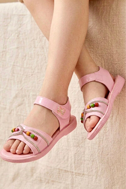 TOFİSA Дамски сандали с мъниста в цвят розов камък за момичета - 28585-PINK