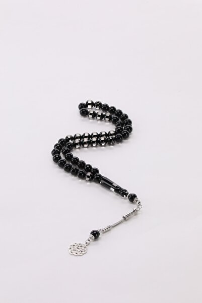 Devallo Plus Men's 45 Bead Rosary - Shiny Black with Silver Accents, Luxuriou...