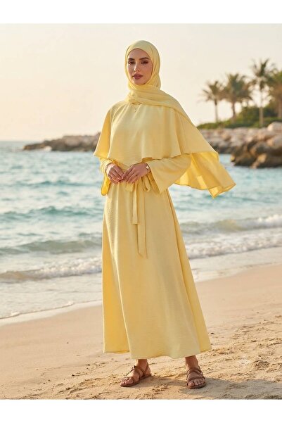 EC MODA Detachable Cape Detailed Dress with Elastic Waistband