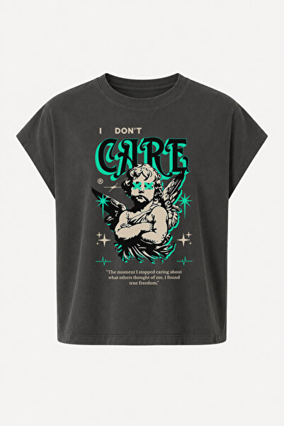 Velostra Oversize I Don'T Care Printed Daily Use Street Wear Crew Neck Boxy W...
