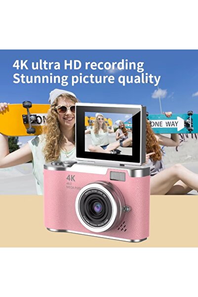 beemen LK-007 4K Dijital Kamera 48 MP Selfie Ekranlı Vlog Kamerası 16X Dijital Zoom Type-C Şarj Çocuk ve Başlangıç Seviyesi Kamera