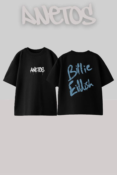 Anetos Billie Eilish_149 Dizajnirana široka crna majica sa printom