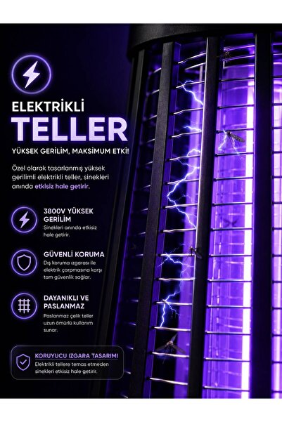 kawigo Şarjlı Elektrikli Sinek Öldürücü Lamba Type-C Şarjlı Kablosuz Sinek Öldürücü UV Mor Işık, Gece Lambası Özellikli