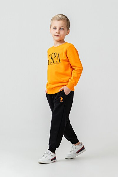 U.S. Polo Assn. Boy's Printed Orange Long Sleeve Tracksuit Set Us2612-C-V2