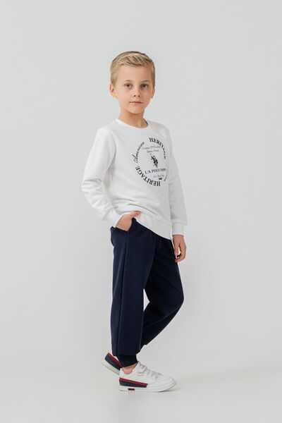 U.S. Polo Assn. Boy's Printed White Long Sleeve Tracksuit Set Us2600-C-V1