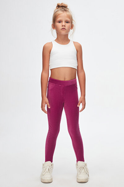 LOVETTI Purple Corduroy Girls' Leggings with Pockets