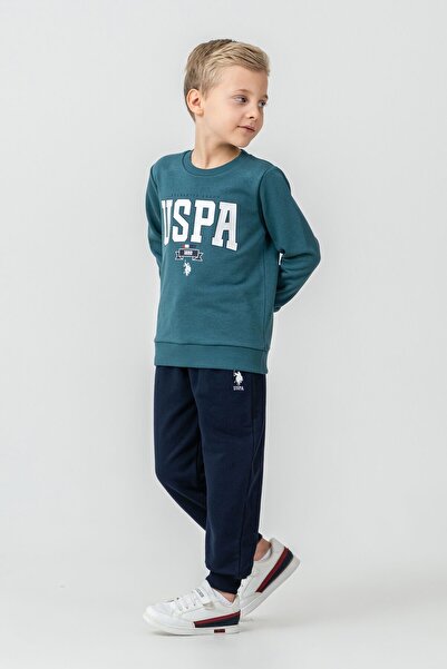 U.S. Polo Assn. Boy's Printed Green Long Sleeve Tracksuit Set Us2628-C-V3