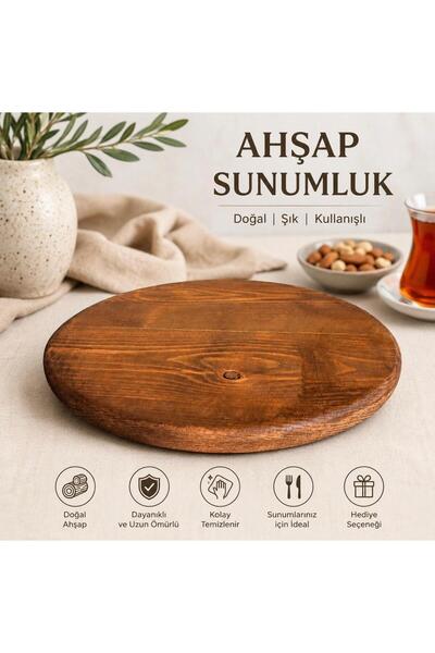 Yonga Sanat Atölyesi Yuvarlak Ahşap Sunum Tabağı, Doğal Masif Ahşap Servis Ta...
