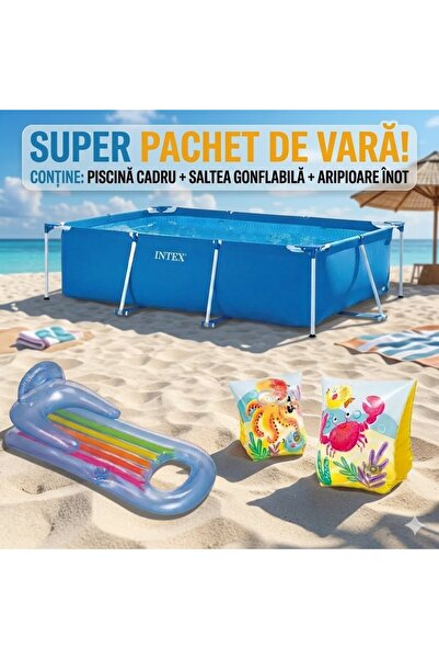 Intex Set complet de vara:piscina cu cadru metalic rezistent,220*150*60 cm,sa...