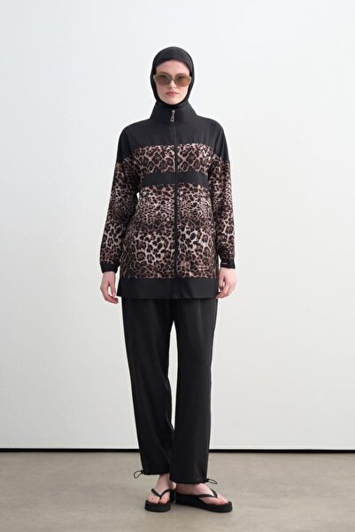 Moodbasic YENİ KADIN LEOPARLI PAREOLU ÜÇLÜ TESETTÜR MAYO SW36.314