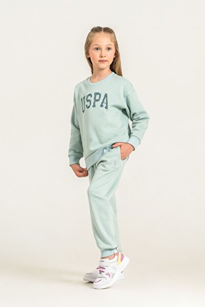 U.S. Polo Assn. Girl's Embroidered Green Long Sleeve Tracksuit Set Us2723-C-V2