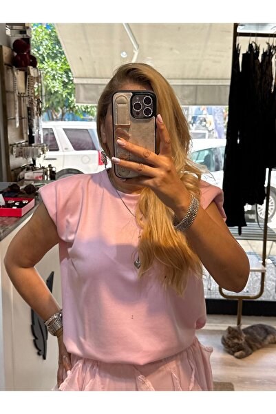 vanillabyilkay PEMBE KOLSUZ KATKALI BLUZ