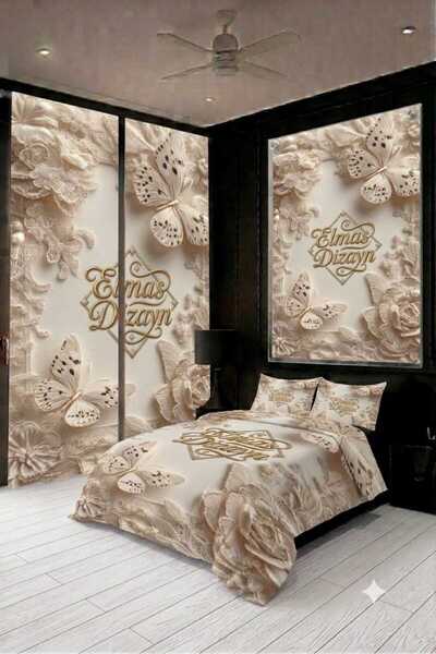Elmas Dizayn 240*280 cm Double Wing 2 Pieces Background Curtain and 240*260 c...