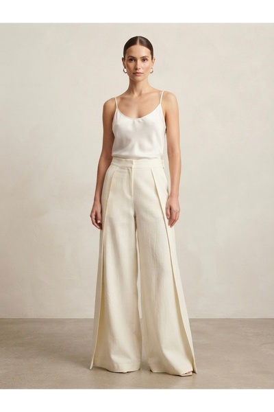 AYSAR Ecru Detailed Cut Wide-Leg Trousers