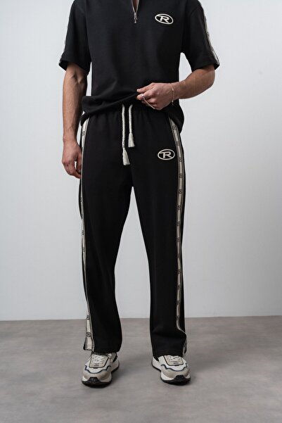 Respire Men's R Stripe Detailed Baggy Sweatpants Black