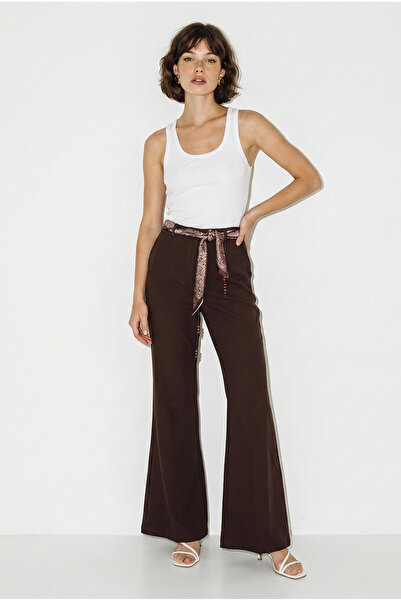 Bianco Lucci Women's Scarf Belt Detailed Spanish Flared Fabric Trousers 3295 ...