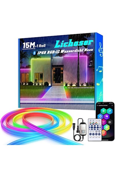 OEM Bandă LED Neon RGB+IC Lichaser, 15 m, Bluetooth, Control prin aplicație ș...