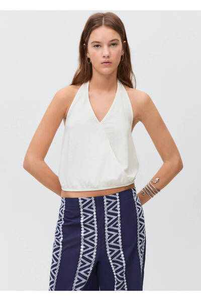 Mango Teen Halter yaka kruvaze bluz